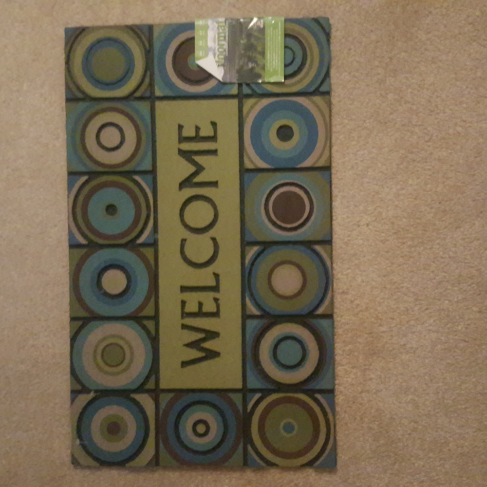 Mohawk HOme new lime green, blue WELCOME DOORMAt thick rubber new with tags